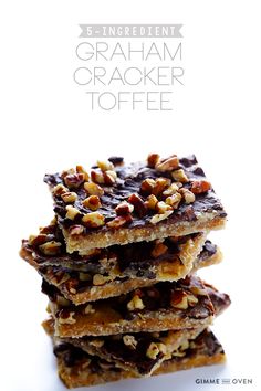 granola cracker toffee is stacked on top of each other with nuts