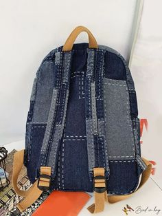 BirdinBag - Large Capacity Gradient Blue Denim Print Backpack - Adjustable Shoulder Daypack for Outdoor Travel and Work Denim Print, Vintage Bag, Travel School, Classic Backpack, Word Wrap, Backpack Bag, Vintage Bags, Outdoor Travel, Vintage Denim