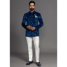 Bandhgala Suit Men Embroidery, Bandhgala Suit Men, Suit Sleeves, Jodhpuri Suit, Embroidery Blue, Marriage Dress, Ethnic Suit, Ethnic Wedding, Formal Jacket