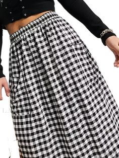 Lasaky - Womens Plus Size High Waist Gingham Print Skirt with Pockets - An Elegant and Sophisticated Long Skirt for Every Occasion Plaid Midi Skirt Casual Style, Casual Plaid Midi Skirt, Casual Gingham Mini Skirt, Casual Skirt For Picnic, Casual Gingham Skirt For Summer, Casual Summer Gingham Skirt, Casual Gingham Cotton Skirt, Casual Plaid Skirt For Spring, Trendy Plaid Skirt For Spring