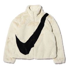 Nike Womens WMNS Sportswear Jacket Swoosh Logo - Fur CU6559-238 Nike Fleece Jacket, Traditional Jacket, Fur Jackets, Fleece Jackets, White Clothes, Nike Fleece, Casual Jackets, Swoosh Logo, Nike Womens