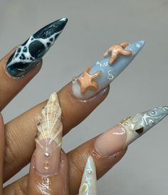 sea wrld 🌊🧜🏾‍♀️🪸🪼🐚 #nailart #waternails #seanails #westlondonnails #westlondonnailtech #nailinspo Nails Aesthetics, Nails Now, Flower Nail Designs, Unique Acrylic Nails, Acrylic Nails Coffin Short, Pretty Hands, Nail Nail