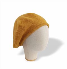 One Size Knitted Beret Cap, Mens Beret Hat, Yellow Beret, Women Winter Hats, Wool Knit Hat, Mens Beret, Blue Tissue Paper, Knitted Beret, French Beret