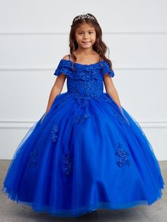 Off The Shoulder Communion Flower Girl Pageant Floral Lace Dress Off-shoulder Tulle Dress For Quinceanera, Blue Lace Pageant Dress, Blue Lace Dresses For Pageant, Blue Lace Dress For Pageant, Blue Lace Dresses For Pageants, Off-shoulder Dresses For Prom Season Pageants, Blue Off-shoulder Dress For Quinceanera, Blue Off-shoulder Quinceanera Dress, Royal Blue Ball Gown