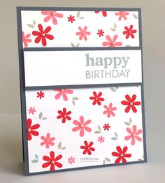 a birthday card with red flowers on it