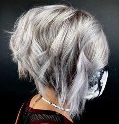 Gray Inverted Bob with Waves Bob Gray Hair, Silver Bob, Grey Brown Hair, Inverted Bob Hairstyles