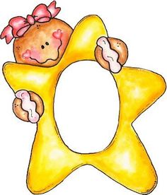 a yellow star with a pink bow on it's head and the letter c in the shape of a teddy bear