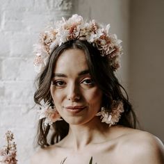 Designed for free spirited bohemian brides, this stunning Blossom pink bridal dried flower crown wedding headband is the perfect hair accessory for your special day.  Each flower crown is handmade in Britain by Luna and Wild.  Featuring a selection of premium quality dried and preserved flowers including straw flowers in pink and ivory tones, bunny tails, canary grass, bloom broom, preserved hydrangeas and bleached ruscus delicately hand wrapped with natural twine around a thin alice headband ba Wedding Flower Headband, Bunny Tails, Bridal Wedding Hair, Crown Wedding, Flower Crown Wedding