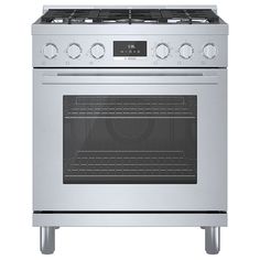 a stainless steel oven with two burners and one door on the front, is shown