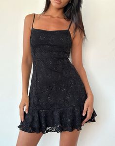 Black Sequin Lace Mini Dress | Tita – motelrocks.com Soft Dress, Motel Rocks, Black Long Sleeve Dress, Long Black Dress, Lace Mini Dress, Black Sequins