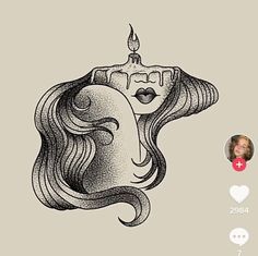 a drawing of a woman's head with a candle on it, and the words happy