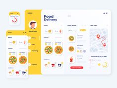 the food delivery app is designed to look like it has pizzas and other items on it