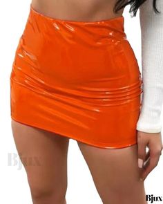 Bjux - Slim-fit Shiny Leather Mini Skirt with a Sexy and Chic Design Orange Leather Skirt, Night Club Skirt, Pink Leather Skirt, Mini Skirt Summer, Latex Skirt, Pu Skirt, Short Pollera, Rok Mini, Pu Leather Skirt