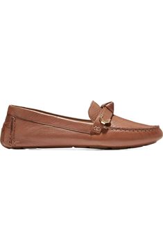 Cole Haan Evelyn Bow Loafer (Women) | Nordstromrack Classic Flat Moccasins For Work, Classic Flat Moccasins For Office, Classic Flat Moccasins For Workwear, Casual Flats With Rubber Sole For Business, Elegant Brown Driving Moccasins, Elegant Brown Driving Loafers, Elegant Plain Toe Boat Shoes For Work, Classic Flat Moccasins For Business, Classic Brown Boat Shoes For Workwear