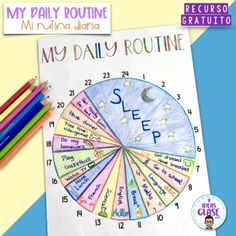 a coloring book with some colored pencils next to it and the words my daily routine