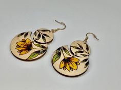 Unique and Elegant Romance - These earrings have been cut from maple wood and hand painted by me. These are gorgeous statement earrings. Bridal or bridemaid gift or All Occassion. As seen on Tik Tok - These wont last! Listing is for one pair in color as shown in first picture The perfect gift for a 5 year anniversary, yourself, someone you love, co-worker or best friend. Each set of earrings will come beautifully packaged for gift giving. Made with nickel free gold tone ear wires and findings. G Painted Wood Art, Flower Dangle Earrings, 5 Year Anniversary, Wood Painting Art, Bridemaids Gifts, Enamel Paint, Hand Painted Wood, Wood Earrings, Maple Wood