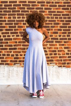 one-shoulder puff Nicholle Kobi, Sun Dresses, All White Outfit, Silky Dress, Game Dresses, Curvy Girl Fashion, Really Cute Outfits, Fall Fashion Outfits, Stretch Dress