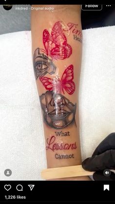 a person with a tattoo on their arm that says what lessons cannot