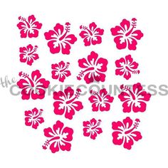 pink and white hawaiian flower cut outs on a white background with the words hiloons