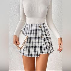 Plaid Pattern Zipper Back Tweed Skort Nwt Cute Dress Outfits, Cute Everyday Outfits, Really Cute Outfits, Cute Simple Outfits, Fancy Outfits, Girly Outfits, Casual Style Outfits, Mode Inspiration, Teen Fashion Outfits