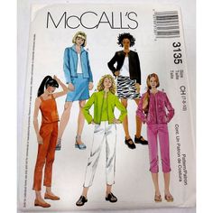 three women in different outfits standing next to each other on a piece of paper with the words, mccall's