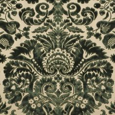 green and white wallpaper with an ornate design on it's surface, in the style of damask