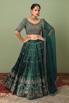 Shop for these amazing collections of Green Raw Silk Embroidery Leaf Neck Bridal Lehenga Set For Women by Neha Khullar online at Aza Fashions. Festive Choli With Intricate Embroidery In Dola Silk, Festive Dola Silk Choli With Intricate Embroidery, Festive Dola Silk Lehenga With Intricate Embroidery, Festive Raw Silk Lehenga For Reception, Transitional Green Lehenga With Intricate Embroidery, Festive Designer Raw Silk Lehenga, Raw Silk Lehenga With Intricate Embroidery For Eid, Dola Silk Lehenga With Intricate Embroidery For Reception, Festive Lehenga With Zari Work