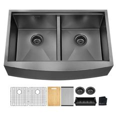 double bowl stainless steel kitchen sink with accessories