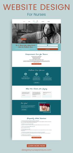 the website design for nurses is shown here