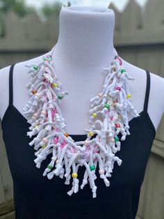 Gift Idea For Sister, T Shirt Necklace, Finger Knit, Fringe Tshirt, Tshirt Necklace, Boho Hippie Style, Finger Knitting, Pink Dark, Friend Necklaces