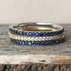 Sapphire Diamond Rings, Sapphire Diamond Wedding Ring, Unique Diamond Ring, Stacked Diamond Bands, Rings Sapphire, Blue Sapphire Diamond Ring, Hand Rings, Diamond Wedding Rings Sets