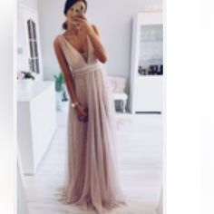 New With Tags V-Neck Mesh E76-26 Dresses With Pearls, Blush Prom Dress, Custom Prom Dress, V Neck Prom Dresses, Pearl Dress, Beaded Chiffon, Cheap Custom, Pink Tulle, Evening Gowns Formal