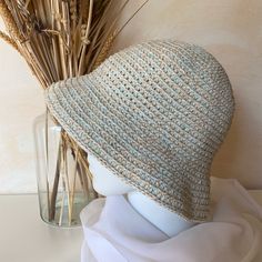 Hand made fisherman hat. The crochet hat was made with 3 cotton threads of different colors or thicknesses. The hat is a lovely sage green and beige melange. The texture is compact and does not lose its shape; Natural and rustic look. This bucket hat has a circumference of 60cm and a total height of 24cm. This Bucket hat has a compact and structured workmanship. The change from the cap to the brim of the hat is smooth. This allows for a loose fit. It is perfect for men or women with large heads Sage Green And Beige, Cappello Cloche, Summer Bucket Hat, Men Crochet, Hiking Hat, Crochet Hat For Women, Bonnet Crochet, Christmas Gifts For Husband, Hat Men