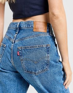 Go retro with these women's 501 '90s Jeans from Levi's. In a Dark Blue colourway, these straight-fit jeans are made from durable denim fabric without stretch. They feature a mid-rise waistband, a zip fly fastening and belt loops to the waist so you can adjust the fit. With a classic 5-pocket contruction, these jeans are finished up with the signature branded patch to the back, plus the iconic woven red label. Machine washable. | Our model is 5'7" and wears a size 26" North Face Nuptse, 90s Jeans, Adidas Adilette, Label Machine, Adidas Originals Superstar, Nike Tech Fleece, Red Label, Levi's 501, Nike Air Huarache