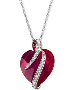 Sophisticated romance. This dramatic heart-shape lab-created ruby is highlighted by a sprinkling of lab-created white sapphires to create this stunning pendant necklace. Macy's Heart Necklace For Valentine's Day, Black Cross Necklace, Pretty Jewelry Necklaces, Diamond Accent Ring, Sterling Silver Heart Pendant, Silver Heart Pendant, Sterling Silver Heart, White Sapphire, Heart Pendant Necklace