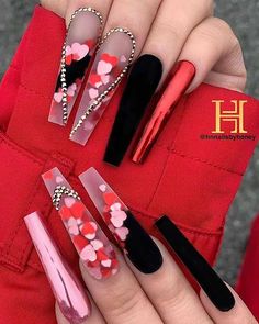 Vday Nails, Black Coffin Nails, Minimalist Nail, Valentines Day Nails, Nails Valentines, Valentine Nails, Pedicure Designs