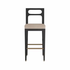 a black and beige bar stool with a seat cushion on the backrest, against a white background