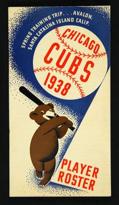 an old chicago cubs poster with a bear holding a baseball bat in it's mouth