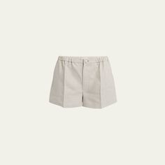 Valentino Garavani tailored linen shorts features an elastic waist Mid-rise  Pleated front  Button fly Side slip pockets; back welt pockets  Relaxed legs  Flax linen  Made in Italy Linen Shorts, Button Detail, Welt Pockets, Valentino Garavani, Welt Pocket, Short Outfits, Mid Rise, Elastic Waist, Tops Designs