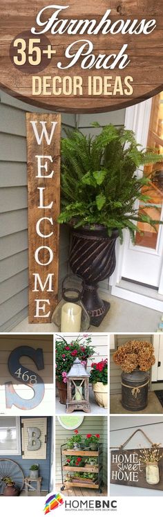 a collage of photos with the words farmhouse decor on it and pictures of plants in pots