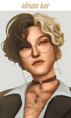 a digital rendering of a woman with glasses and piercings on her head, in front of