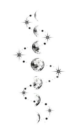 the phases of the moon and stars are shown in black ink on a white background