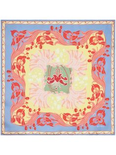 blue/multicolour silk twill weave all-over graphic print logo print at the hem solid border square shape Silk Twill Scarf, Floral Silk Scarf, Printed Silk Scarf, Twill Weave, Summer Prints, Fragrance Collection, Lacing Sneakers, Silk Twill, Beachwear For Women