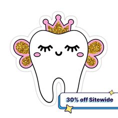 a cartoon tooth with a crown on it's head and the words 30 % off site