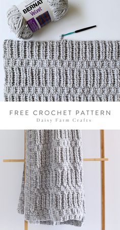 a crochet blanket with yarn next to it and the text, free crochet pattern