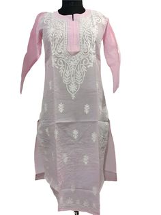 Pink Color Women's Casual Ethnic Wear Dress,Straight Cut Cotton Kurta Indian Top White Sharara, Indian Summer Dress, Soft Embroidery, Pink Kurti, Kashmiri Embroidery, Women Cotton Dress, Lucknowi Chikankari, Ethnic Outfits, Straight Kurta