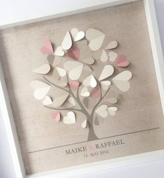 a framed paper heart tree with the words make and raffel written on it