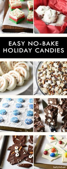 easy no - bake holiday candies collage with text overlay