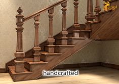 a wooden stair case in an empty room