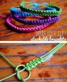 three different colors of bracelets on top of a wooden table with the words do it yourself